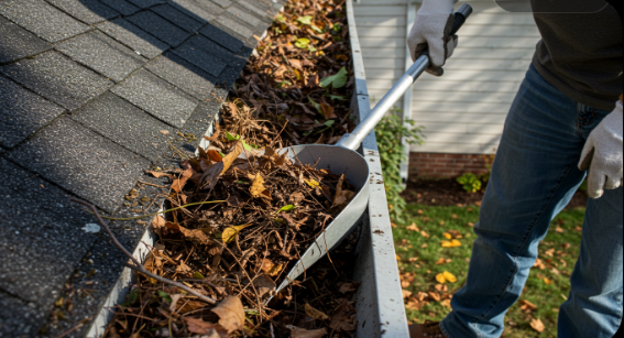 nettoyage manuel gouttieres bouchees feuilles
